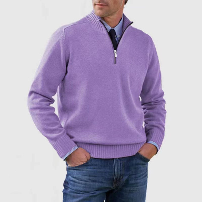 Men's Stand Collar Zipper Sweater  Long Sleeve Knitted