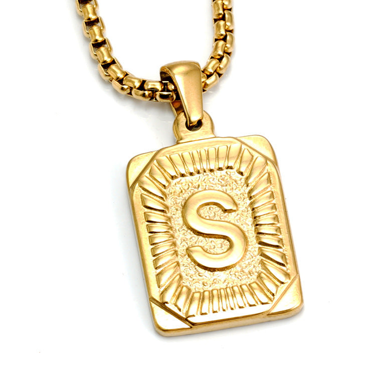 Men's Gold-Plated Stainless Steel Letter Pendant Necklace