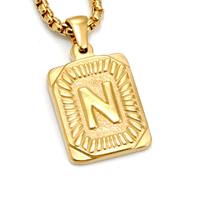 Men's Gold-Plated Stainless Steel Letter Pendant Necklace