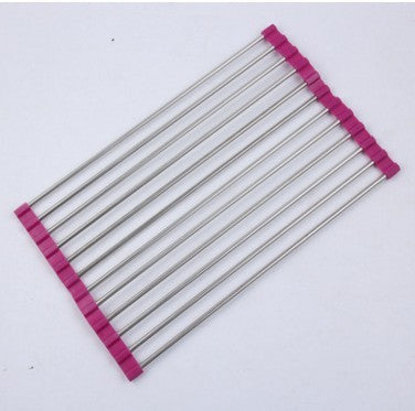 Folding Kitchen Sink Rack - Stainless Steel Drain Organizer