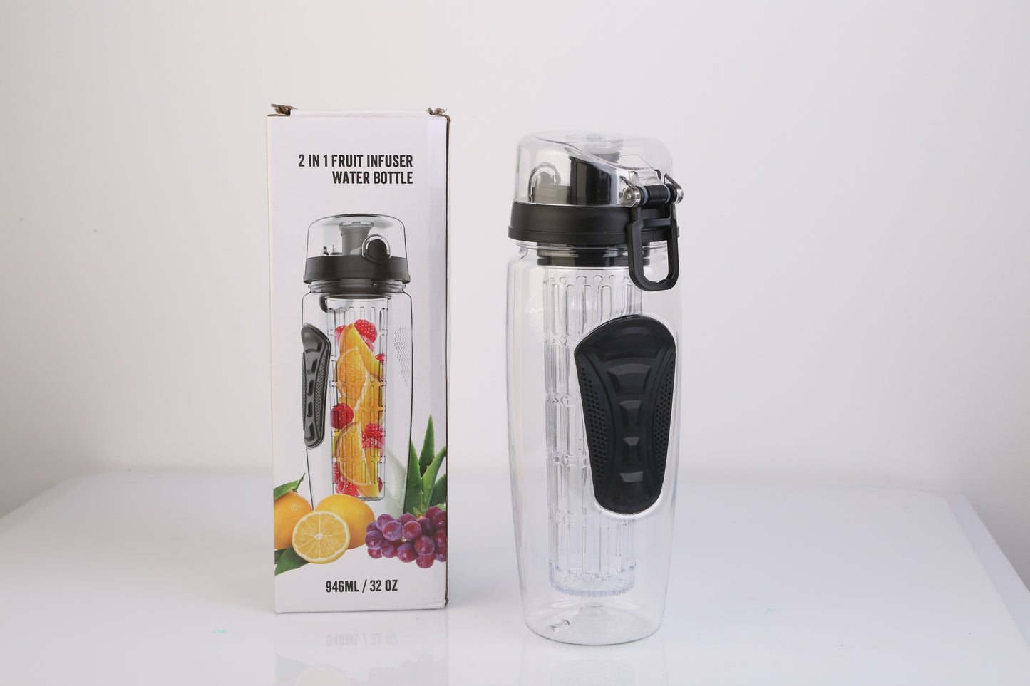 32oz Fruit Infuser Water Bottle - BPA Free Sports Bottle with Flip Top Lid