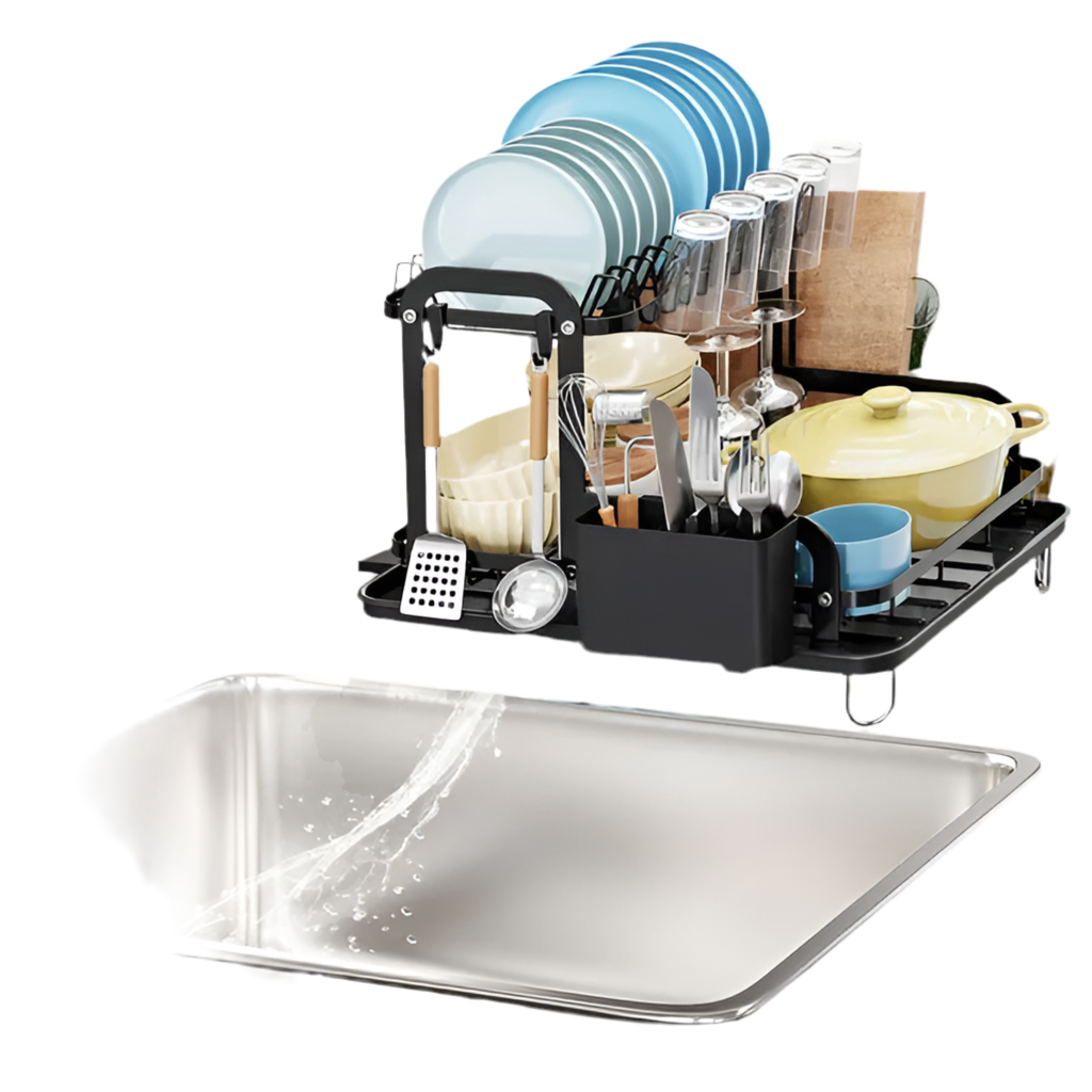 2-Tier Dish Drying Rack - Kitchen Counter Space Saving with Drainboard
