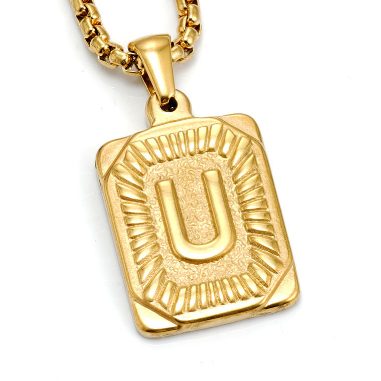Men's Gold-Plated Stainless Steel Letter Pendant Necklace