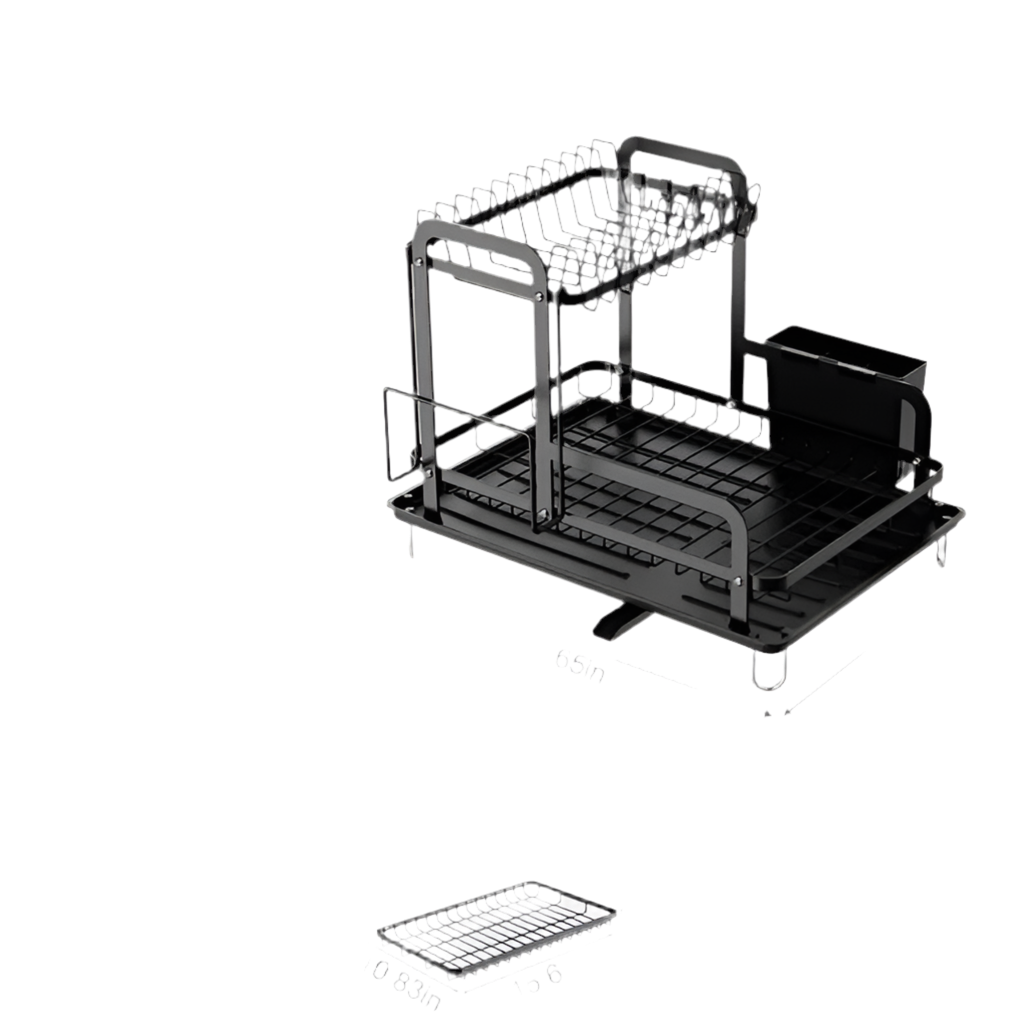 2-Tier Dish Drying Rack - Kitchen Counter Space Saving with Drainboard