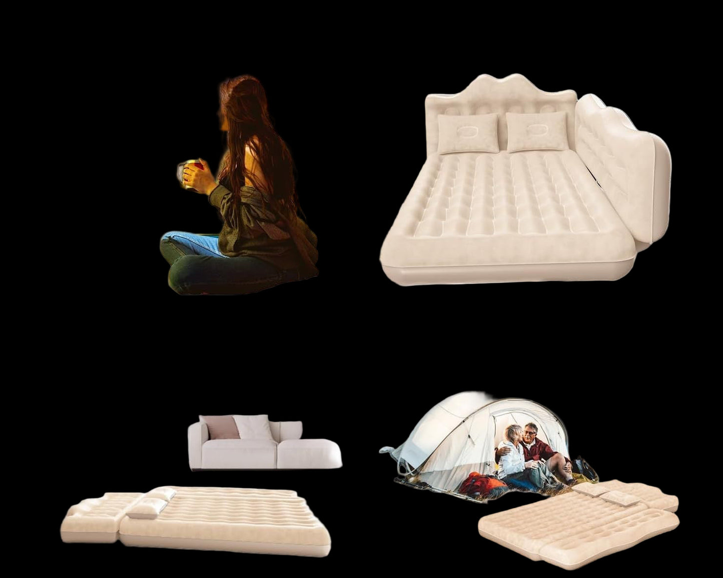 Car Air Mattress - Inflatable SUV Back Seat Camping Bed with 2 Pillows