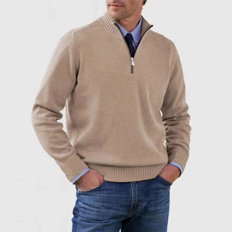Men's Stand Collar Zipper Sweater  Long Sleeve Knitted