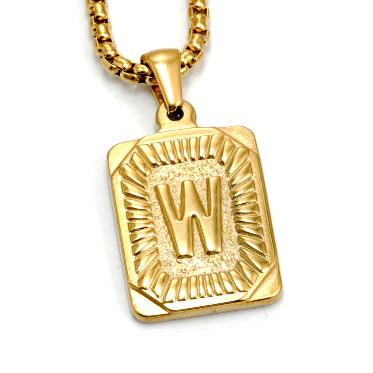 Men's Gold-Plated Stainless Steel Letter Pendant Necklace
