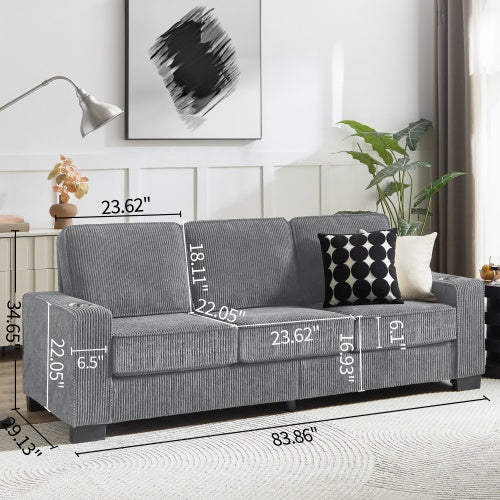 3-Seater Corduroy Fabric Sofa - Modern Compressed Couch