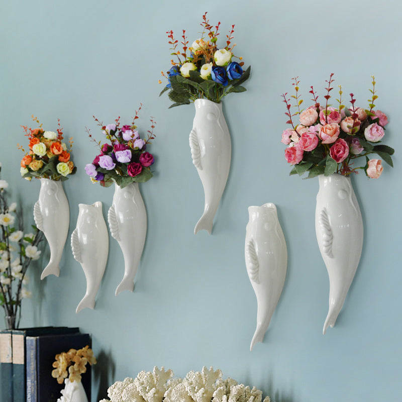 Modern Ceramic Goldfish Wall Vase - 3D Wall Decoration