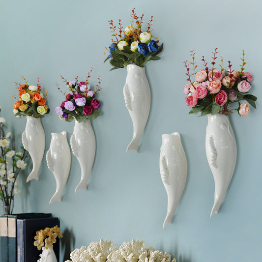 Modern Ceramic Goldfish Wall Vase - 3D Wall Decoration
