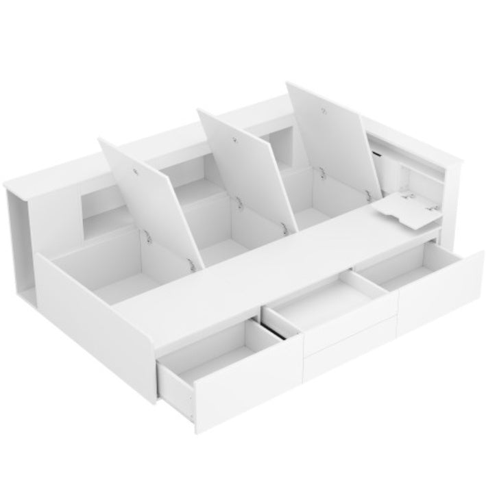 Single Children's Bed with Storage - 3ft Multifunctional Kids Bed Frame with Drawers and Bookcase