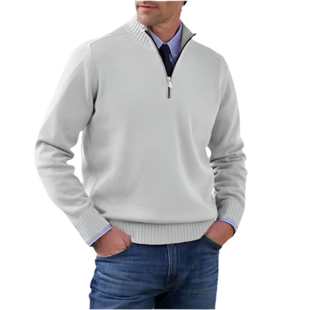 Men's Stand Collar Zipper Sweater  Long Sleeve Knitted