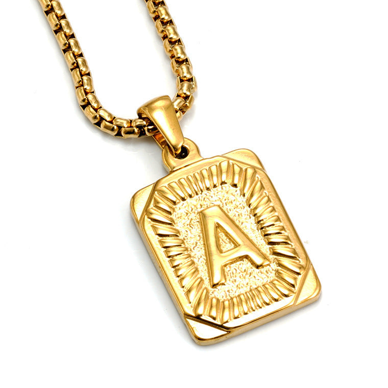 Men's Gold-Plated Stainless Steel Letter Pendant Necklace