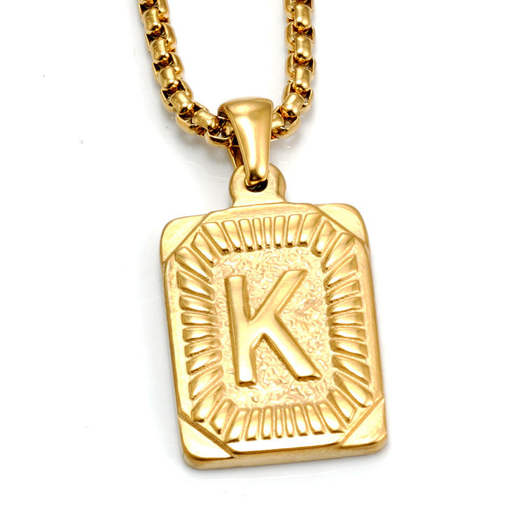 Men's Gold-Plated Stainless Steel Letter Pendant Necklace