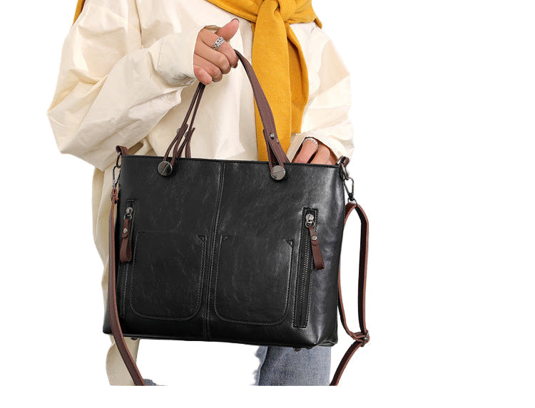 Women's Large Capacity Retro Tote Bag - Crossbody Handbag