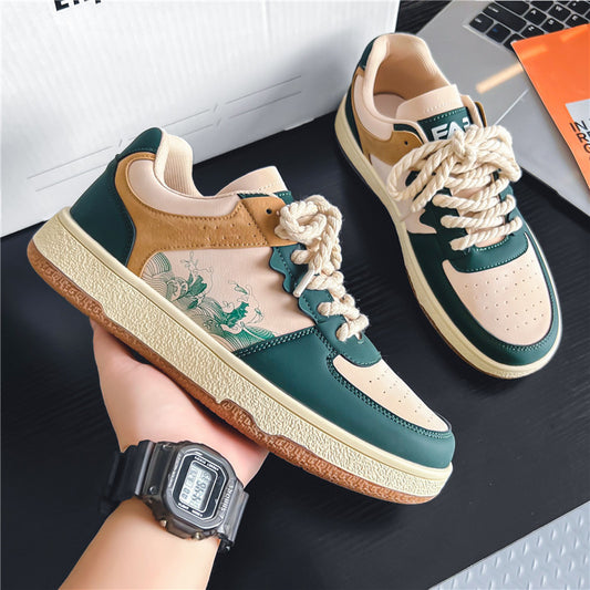 Men's Casual Lace-Up Sneakers - Comfortable Platform Walking Shoes