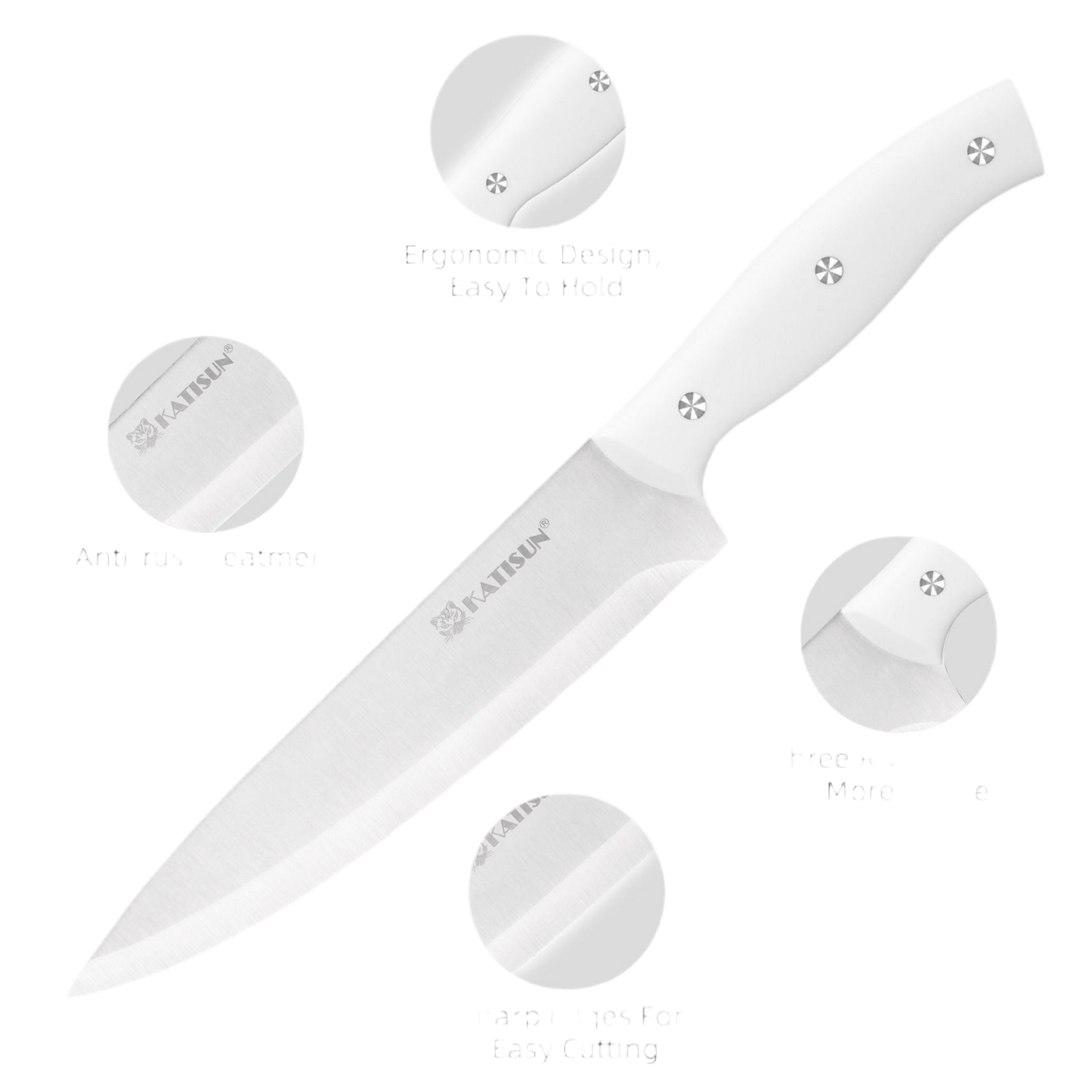 15-Piece White Carbon Steel Kitchen Knife Set with Wooden Block & Sharpener