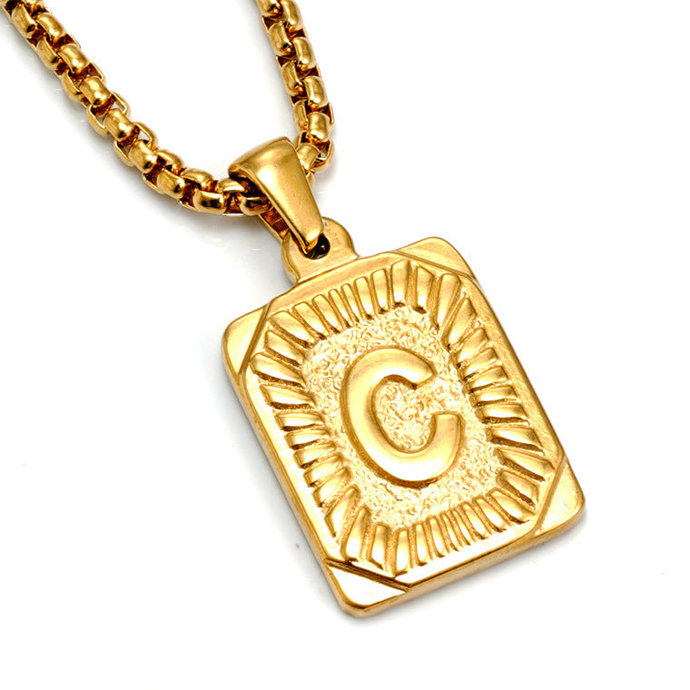 Men's Gold-Plated Stainless Steel Letter Pendant Necklace