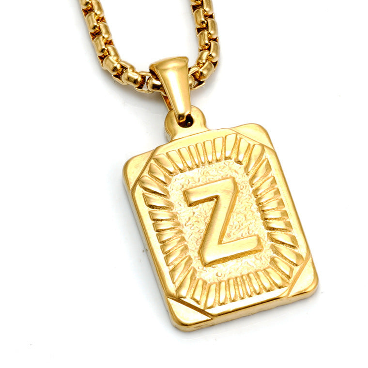 Men's Gold-Plated Stainless Steel Letter Pendant Necklace