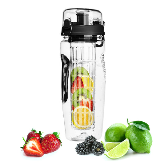 32oz Fruit Infuser Water Bottle - BPA Free Sports Bottle with Flip Top Lid