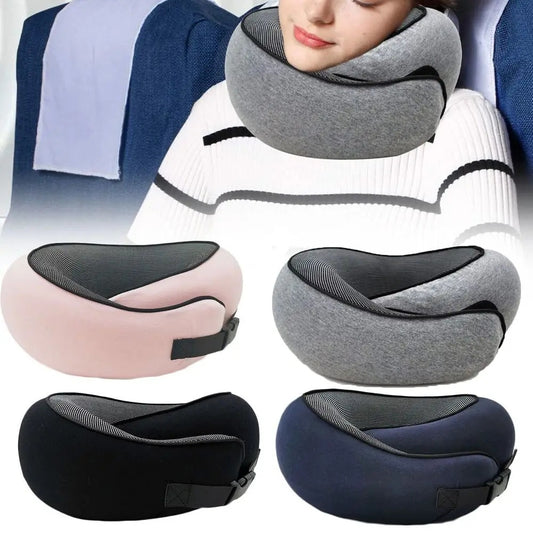 Memory Foam Travel Neck Pillow - U-Shape Adjustable Support for Airplane Car Office