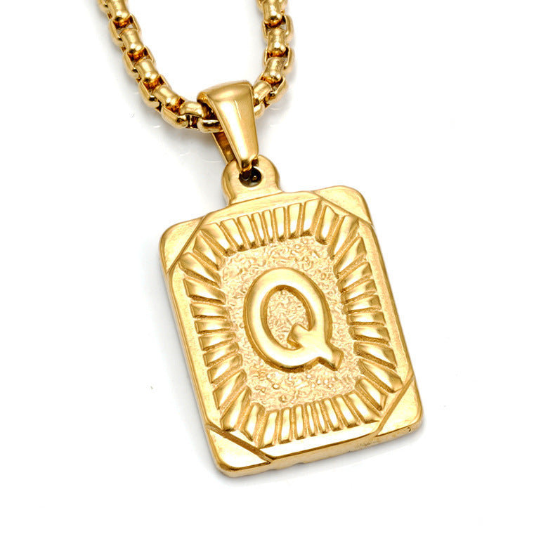 Men's Gold-Plated Stainless Steel Letter Pendant Necklace