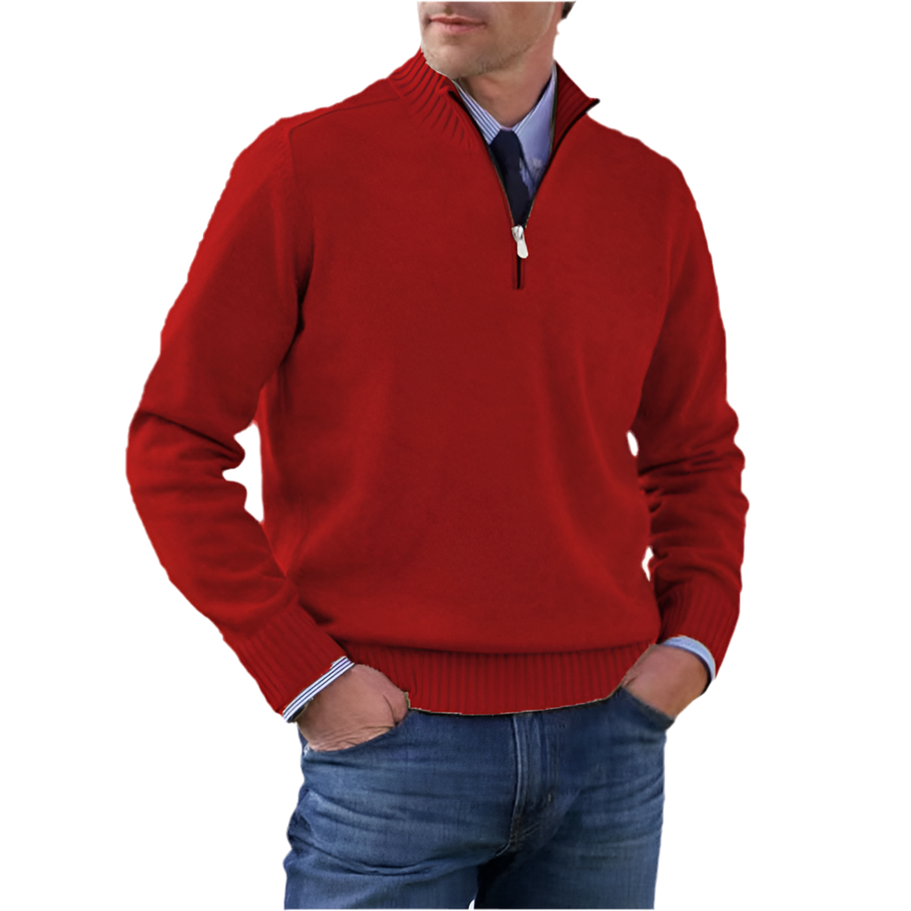 Men's Stand Collar Zipper Sweater  Long Sleeve Knitted