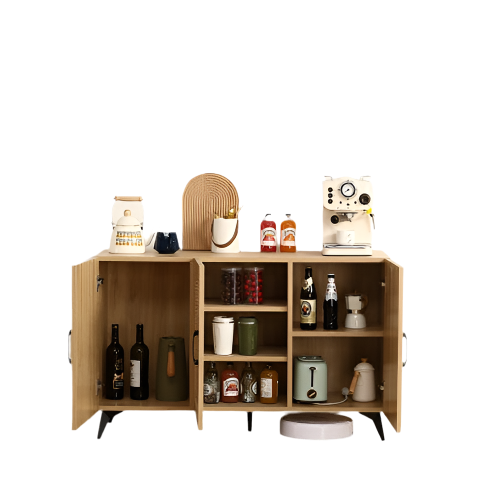 Natural Rattan 3-Door Storage Cabinet - Kitchen Organizer