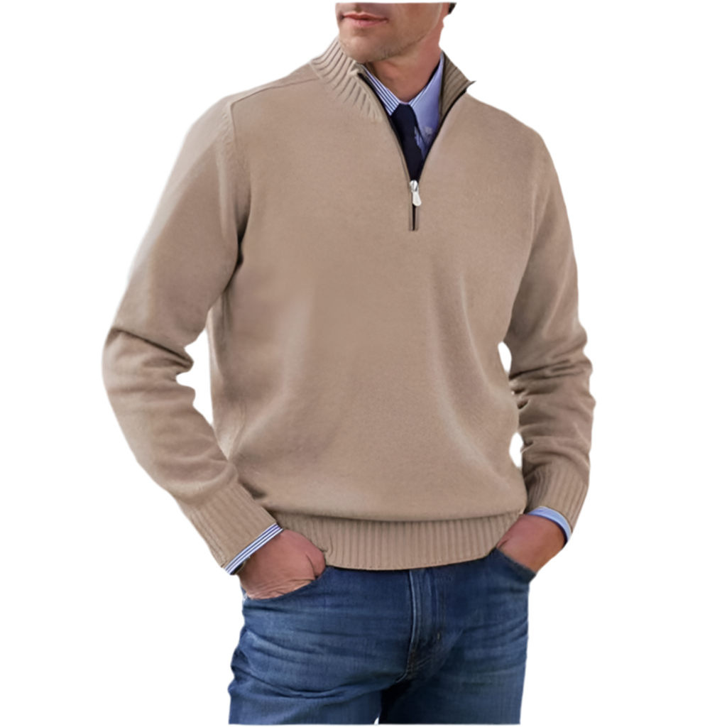 Men's Stand Collar Zipper Sweater  Long Sleeve Knitted
