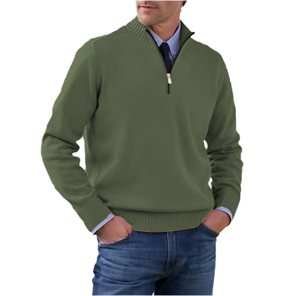 Men's Stand Collar Zipper Sweater  Long Sleeve Knitted