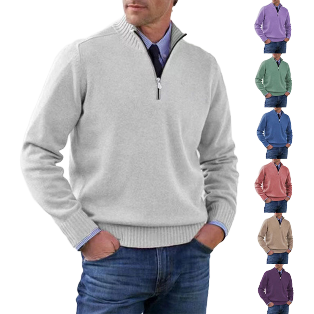 Men's Stand Collar Zipper Sweater  Long Sleeve Knitted