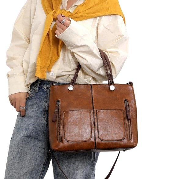 Women's Large Capacity Retro Tote Bag - Crossbody Handbag