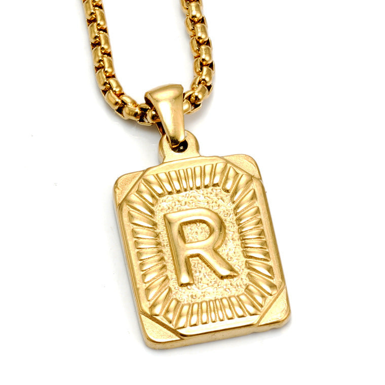 Men's Gold-Plated Stainless Steel Letter Pendant Necklace
