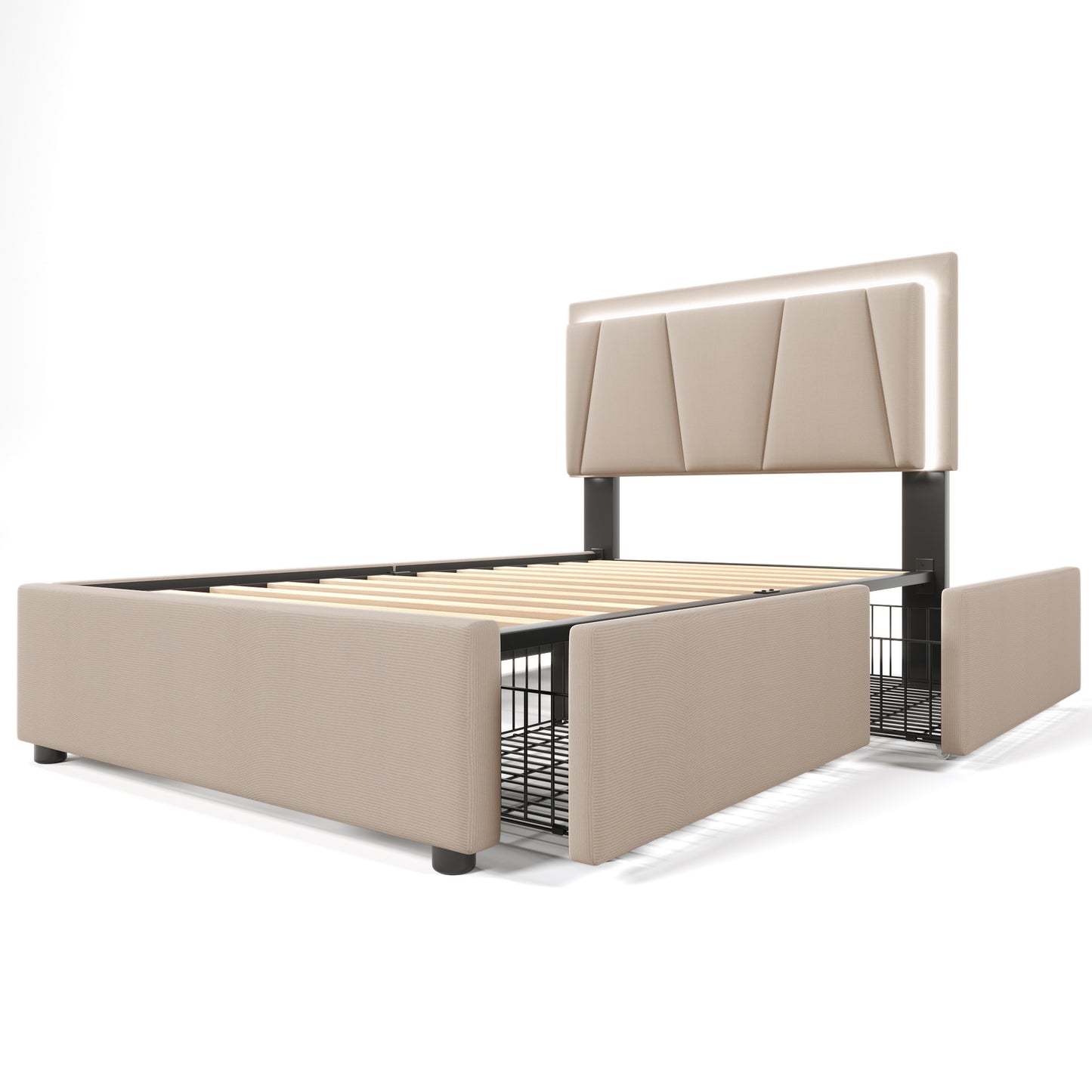 Wooden Storage Bed Frame with Drawers - 90cm x 200cm Single Bed