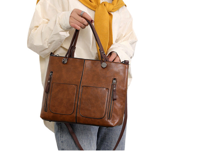 Women's Large Capacity Retro Tote Bag - Crossbody Handbag