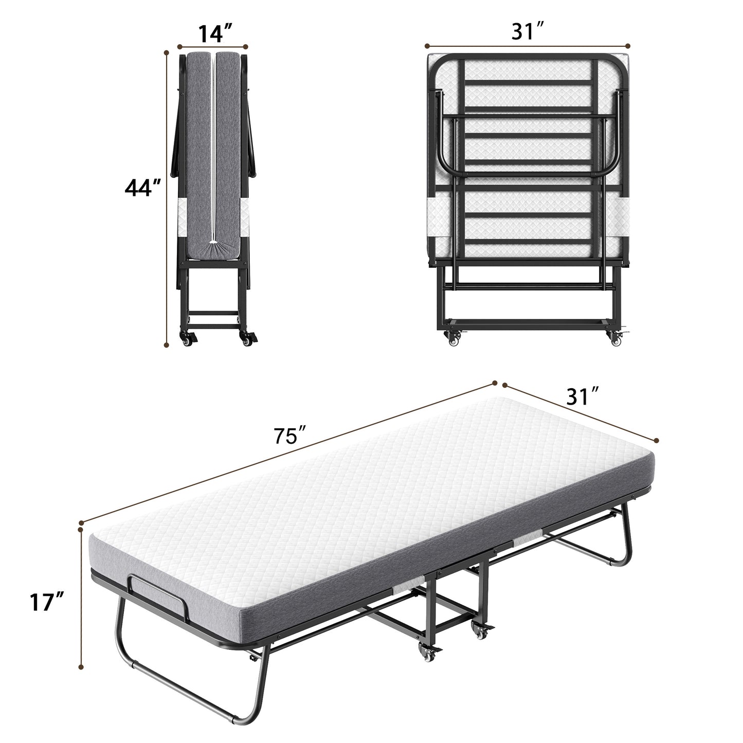 Folding Bed With Mattress Foam Mattress All Steel Pipe Frame