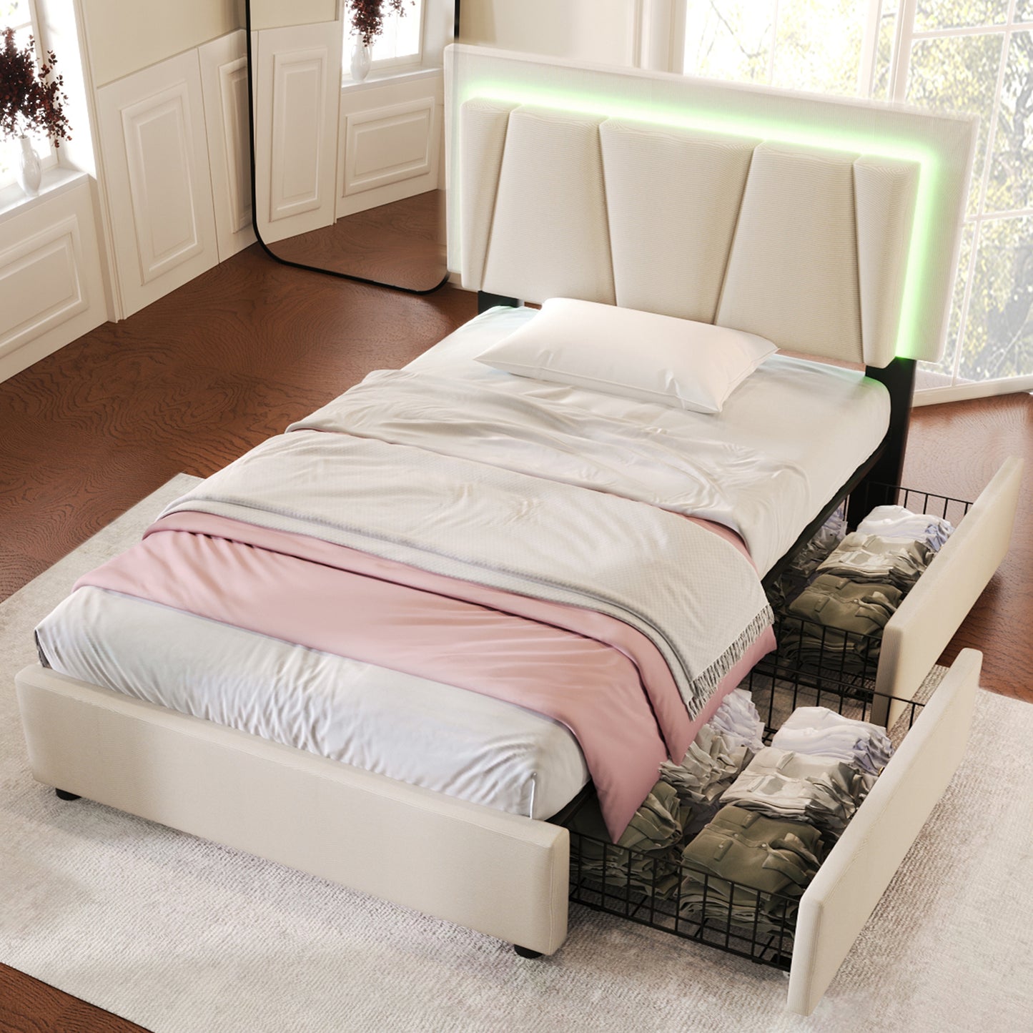 Wooden Storage Bed Frame with Drawers - 90cm x 200cm Single Bed