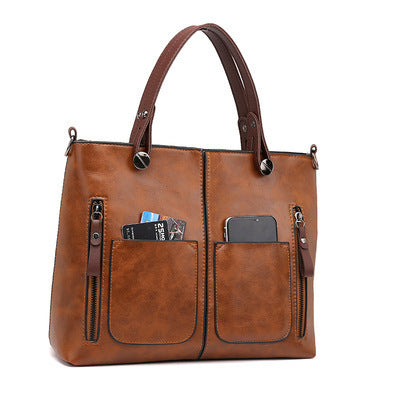 Women's Large Capacity Retro Tote Bag - Crossbody Handbag