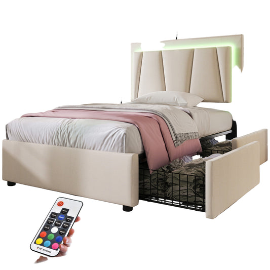 Wooden Storage Bed Frame with Drawers - 90cm x 200cm Single Bed
