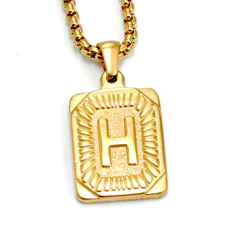 Men's Gold-Plated Stainless Steel Letter Pendant Necklace