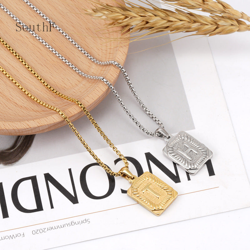 Men's Gold-Plated Stainless Steel Letter Pendant Necklace