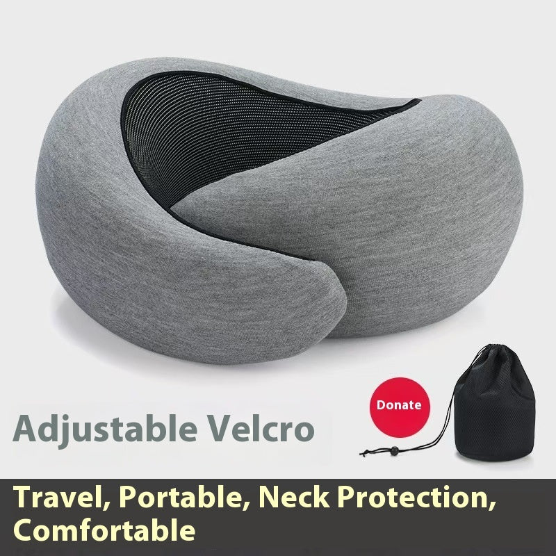 Memory Foam Travel Neck Pillow - U-Shape Adjustable Support for Airplane Car Office