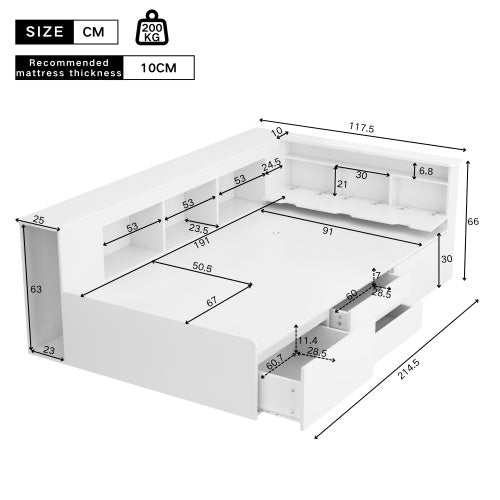 Single Children's Bed with Storage - 3ft Multifunctional Kids Bed Frame with Drawers and Bookcase