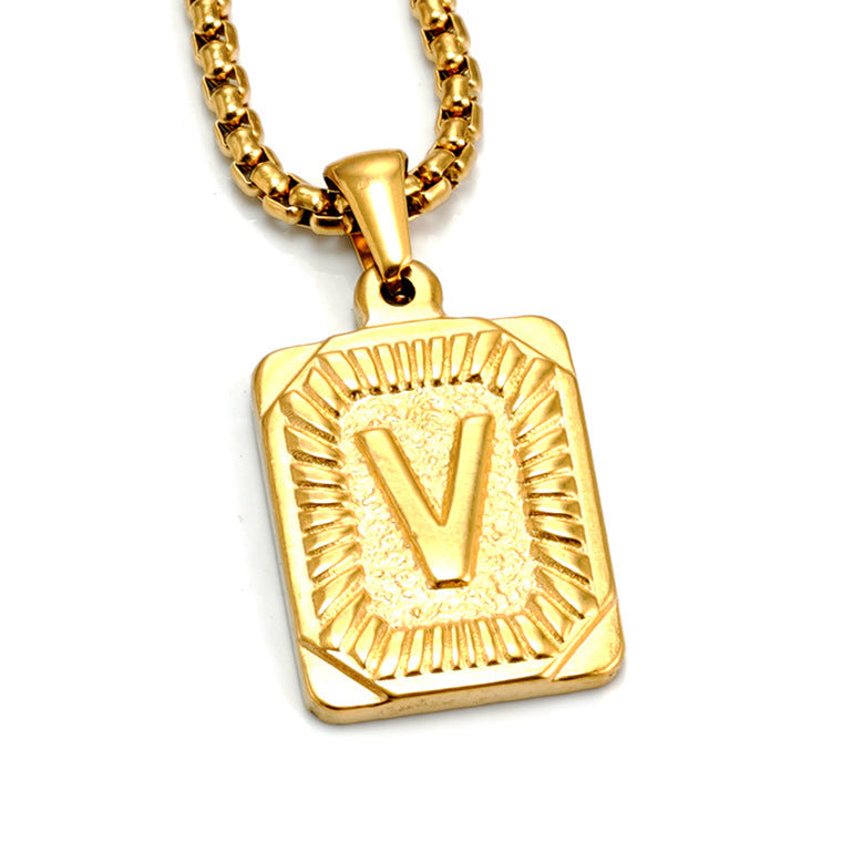 Men's Gold-Plated Stainless Steel Letter Pendant Necklace