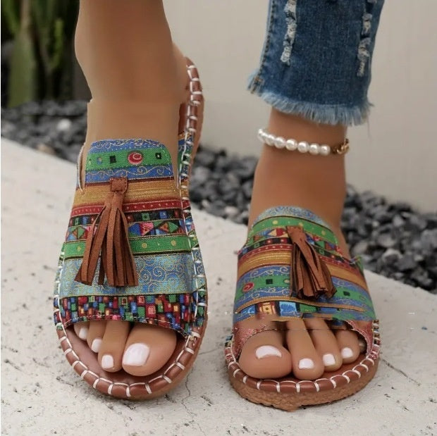 Women's Tassel Large Size Flat Bottom Slippers