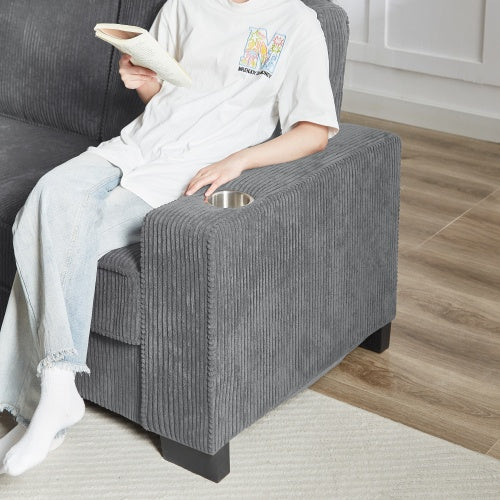 3-Seater Corduroy Fabric Sofa - Modern Compressed Couch