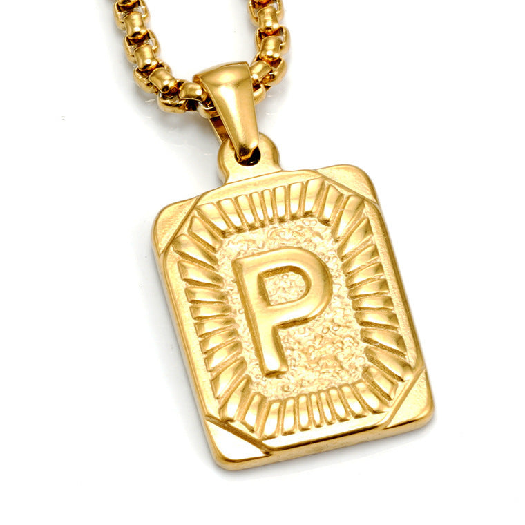 Men's Gold-Plated Stainless Steel Letter Pendant Necklace