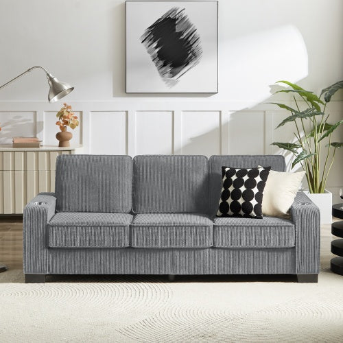 3-Seater Corduroy Fabric Sofa - Modern Compressed Couch