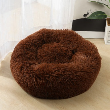 Round Plush Dog Bed - Calming Pet Nest for Small Dogs & Cats