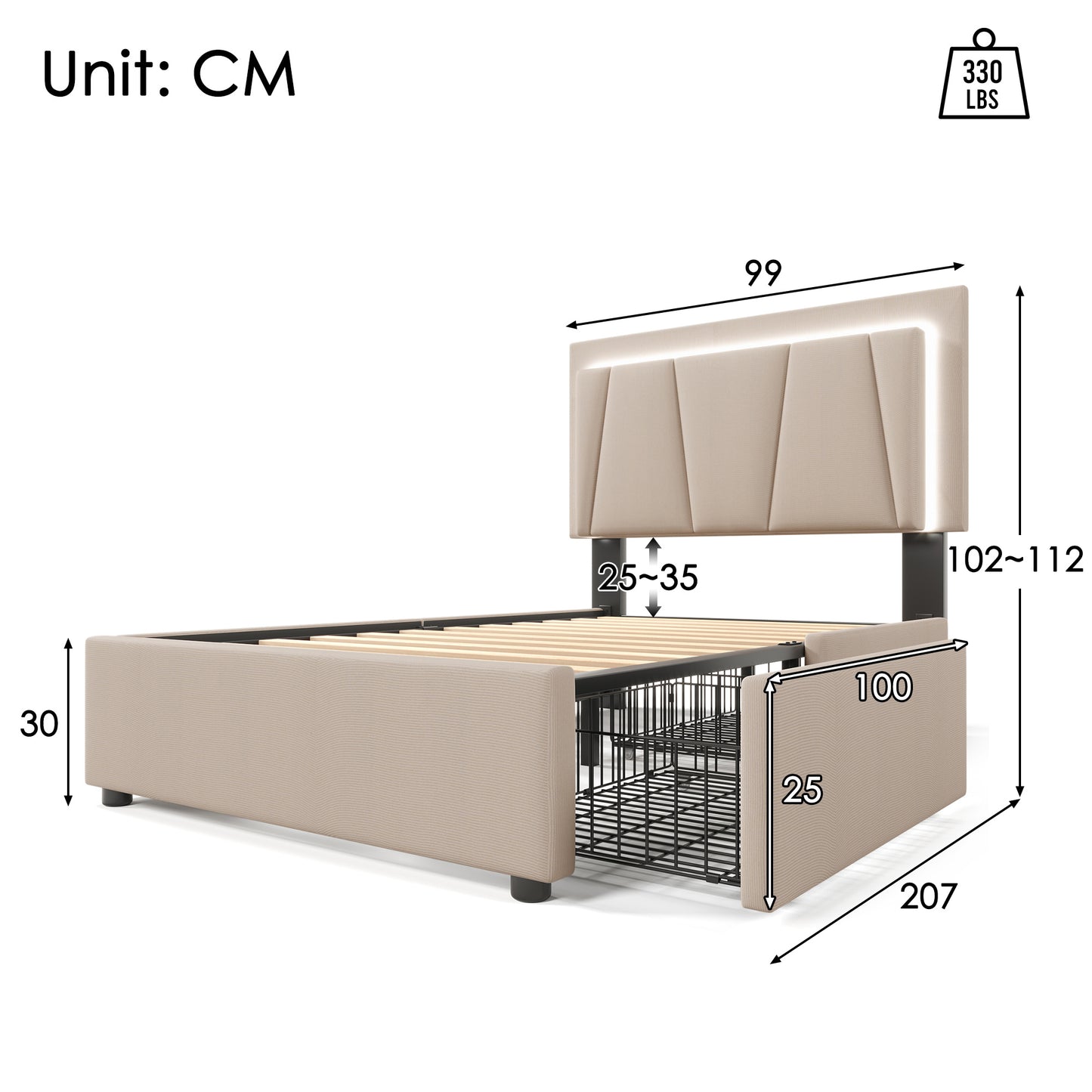 Wooden Storage Bed Frame with Drawers - 90cm x 200cm Single Bed